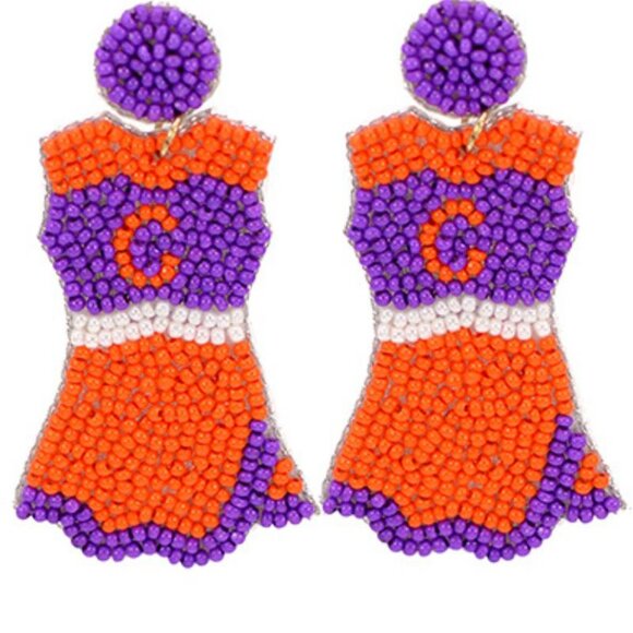 Clemson Tigers College Football Fan Gameday CHEERLEADER Outfit Beaded Earrings - Picture 2 of 2